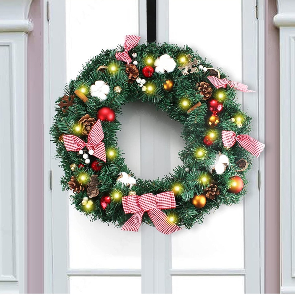 NEW! 24" Artificial Lit Christmas Wreath - Pre-lit Large Wreath 50 LED Lights